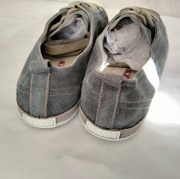 PRADA Sz 38.5 suede Leather Low-top Sneakers women's authentic - Picture 11 of 12